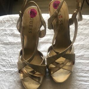 GUESS Women's Gold Strappy Heels
